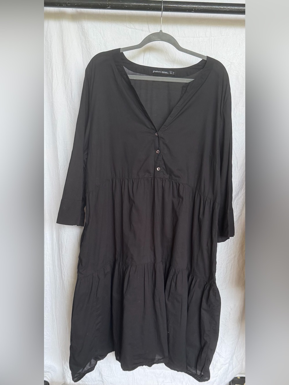 Black Tiered V-Neck Dress  Gudrun Sjoden